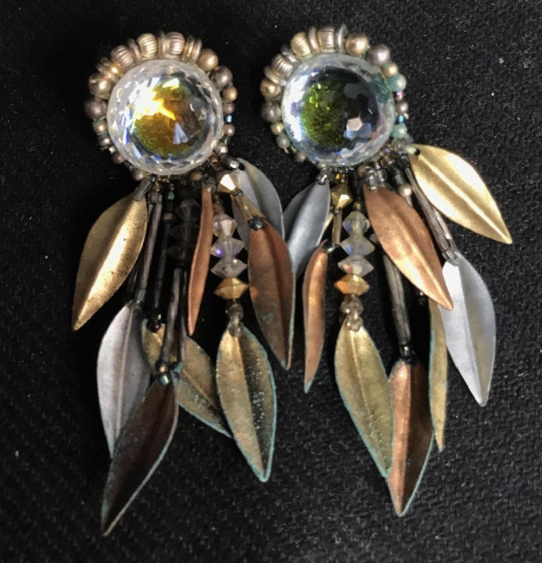Pair Crystal. Teal Leaves Drop Earrings (1 of 7)