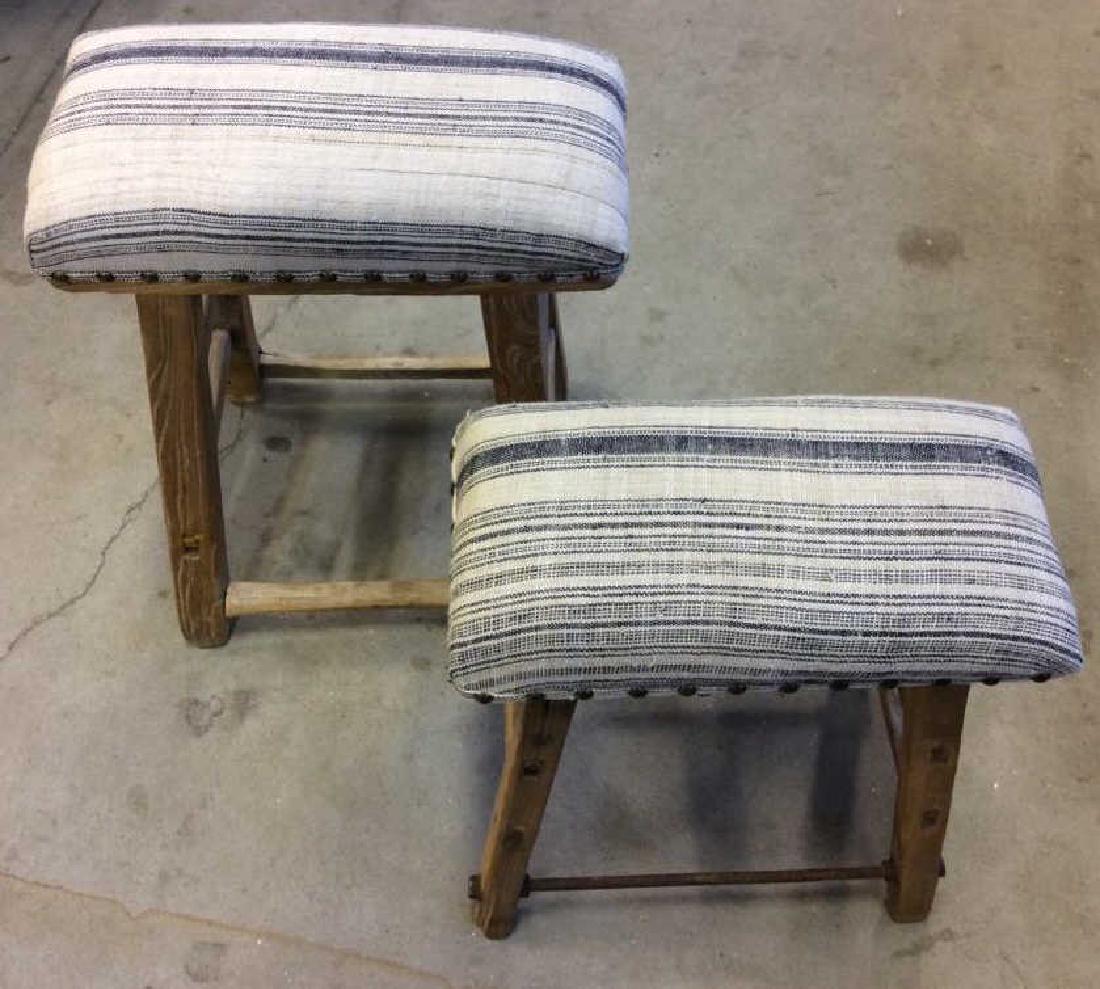 Pair of Rustic LILLIAN AUGUST Cushioned Stools