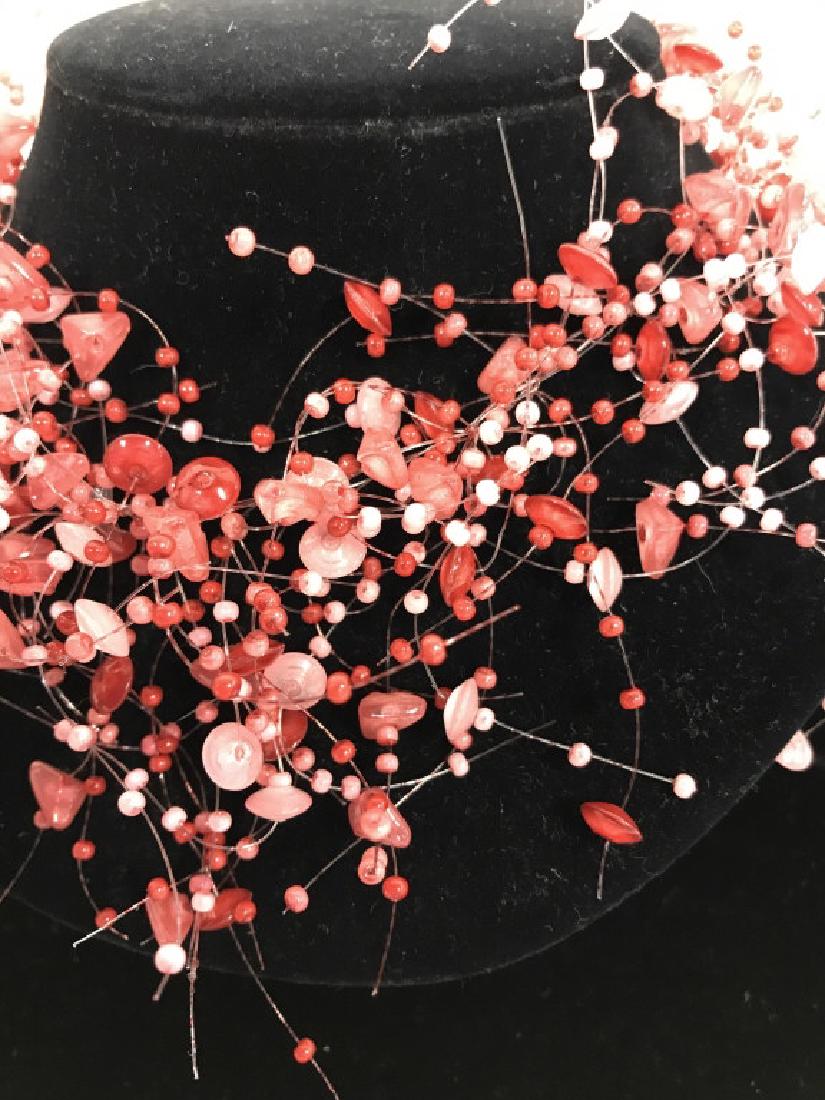 Set Pink Spray Beads Stone Necklace w Earrings (1 of 15)