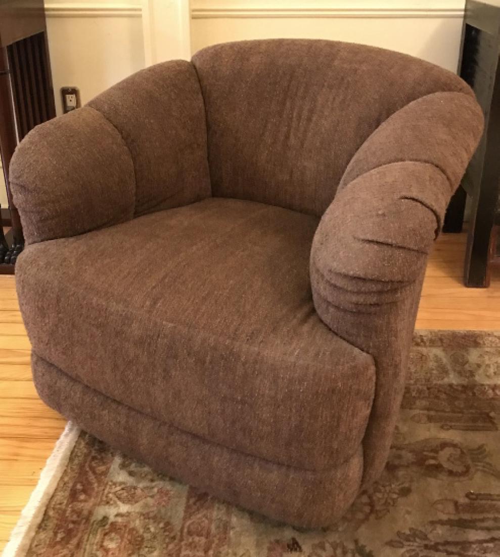 Upholstered Round Back Brown Toned Swivel Chair (1 of 9)
