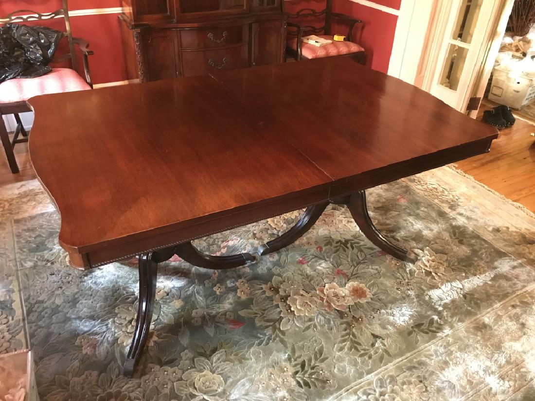 Mahogany Toned Dining Table W Double Pedestal Base (1 of 13)