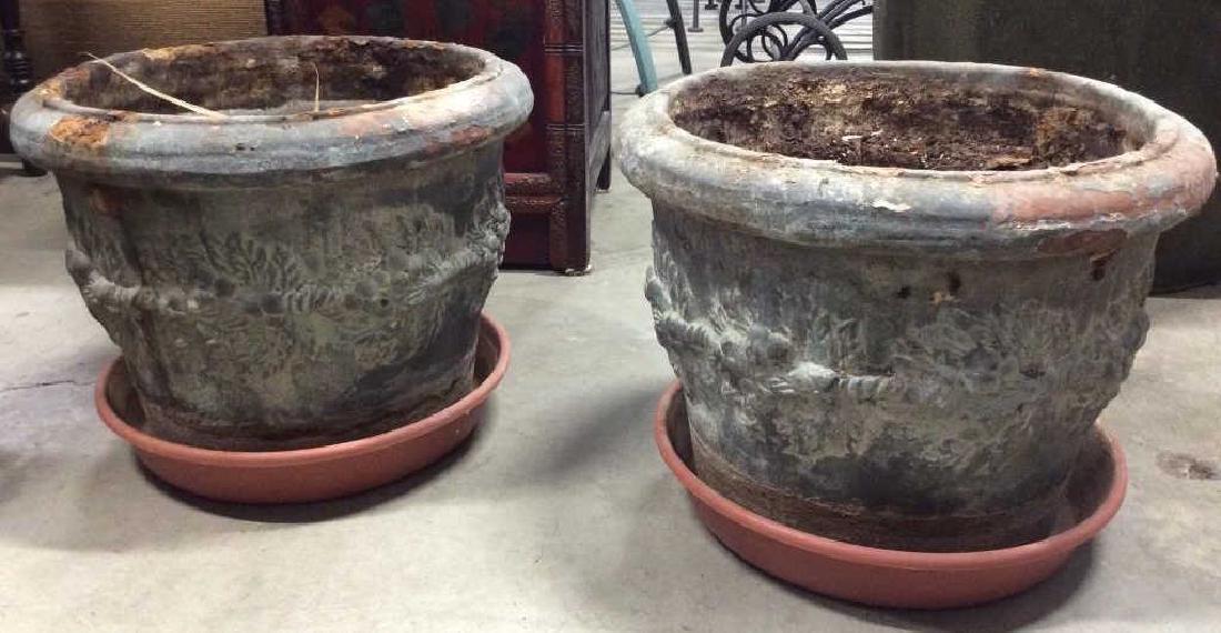 Pair Ceramic Outdoor Vine & Berry Relief Planters (1 of 11)