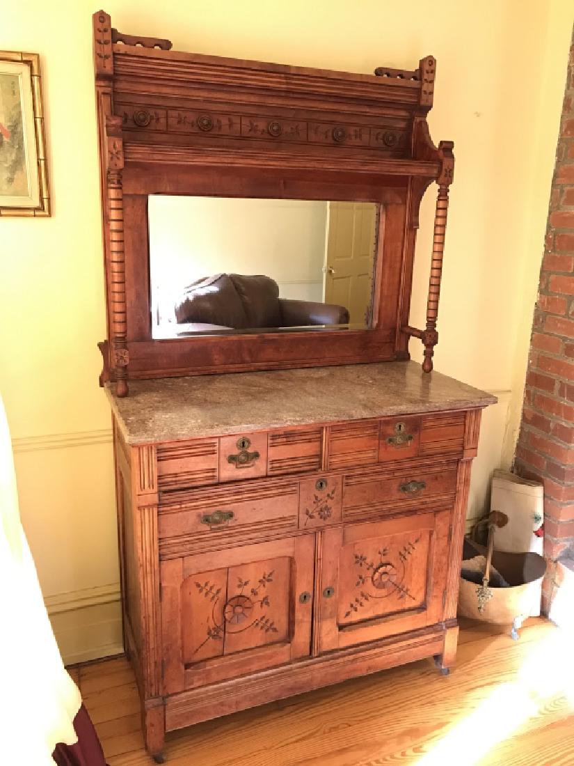 Marble Top Hutch W Carved Floral Details (1 of 20)