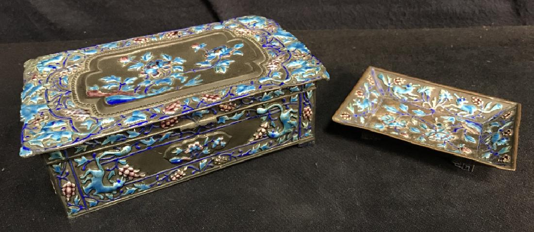 Set 2 Vintage Painted Enamel And Metal Box & Dish (1 of 12)