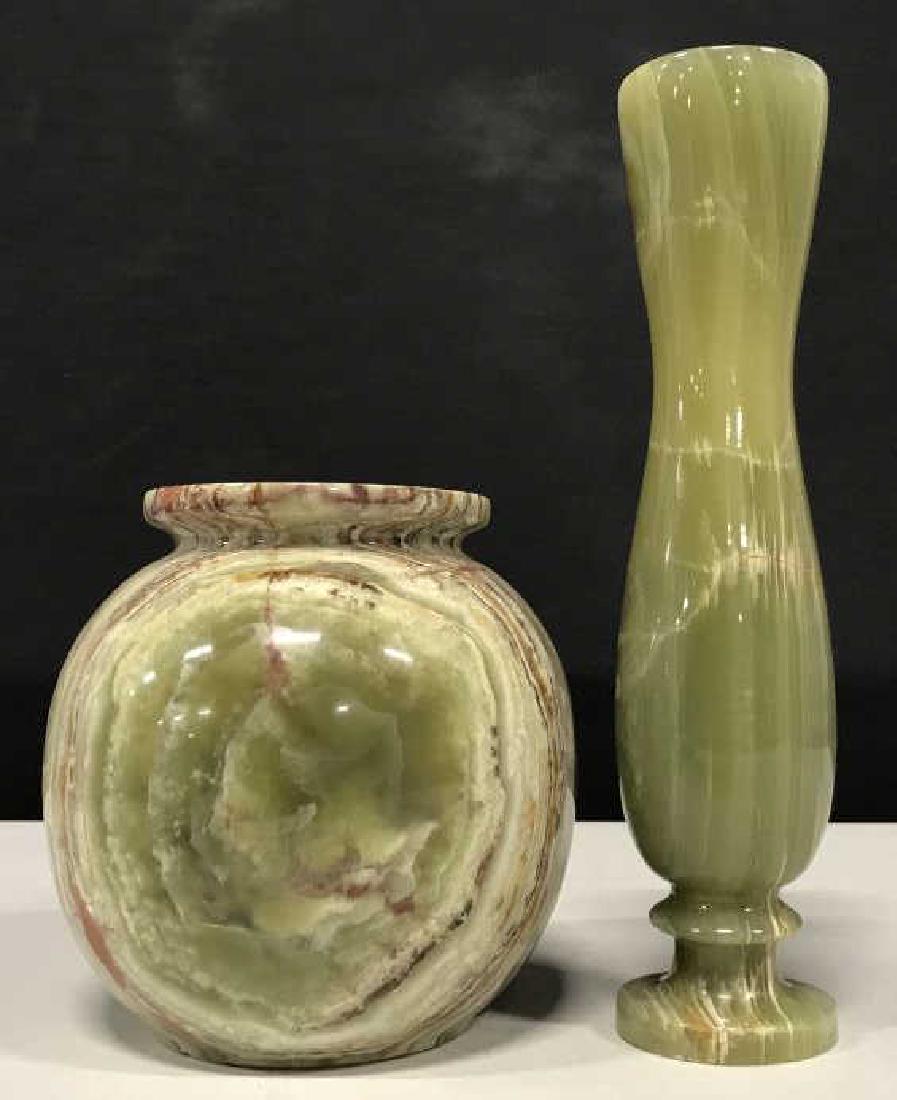 Set of 2 Green Marble Onyx Vases