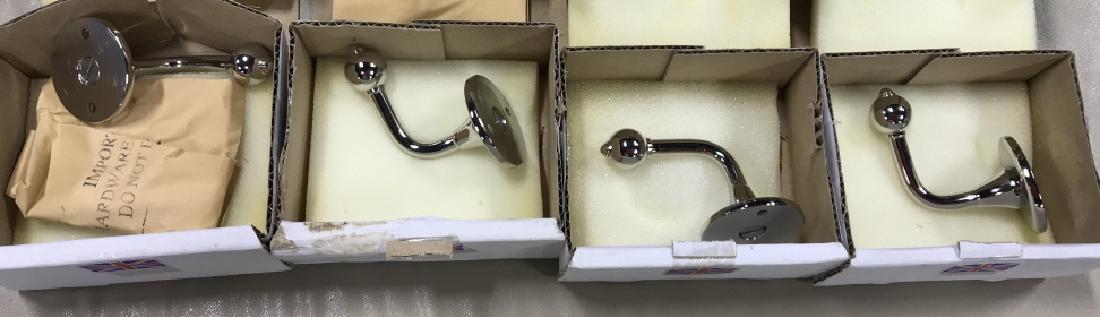 Waterworks and Restoration Hardware Fixtures: Waterworks and Restoration Hardware Fixtures, including 4 Boxed hooks, and 5 Porcelain and satin finish chrome hooks unopened, Largest measures, 4 1/2 in x 3 in, new, Luxury Bathroom Fixtures, Luxury 