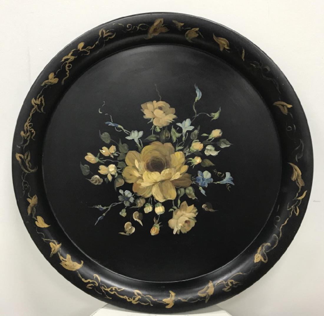 Signed Hand Painted Metal Tray W Floral Motif (1 of 15)