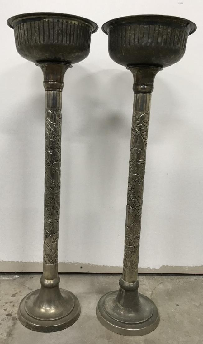 Pair of Silver Toned Tall Metallic Planters (1 of 15)
