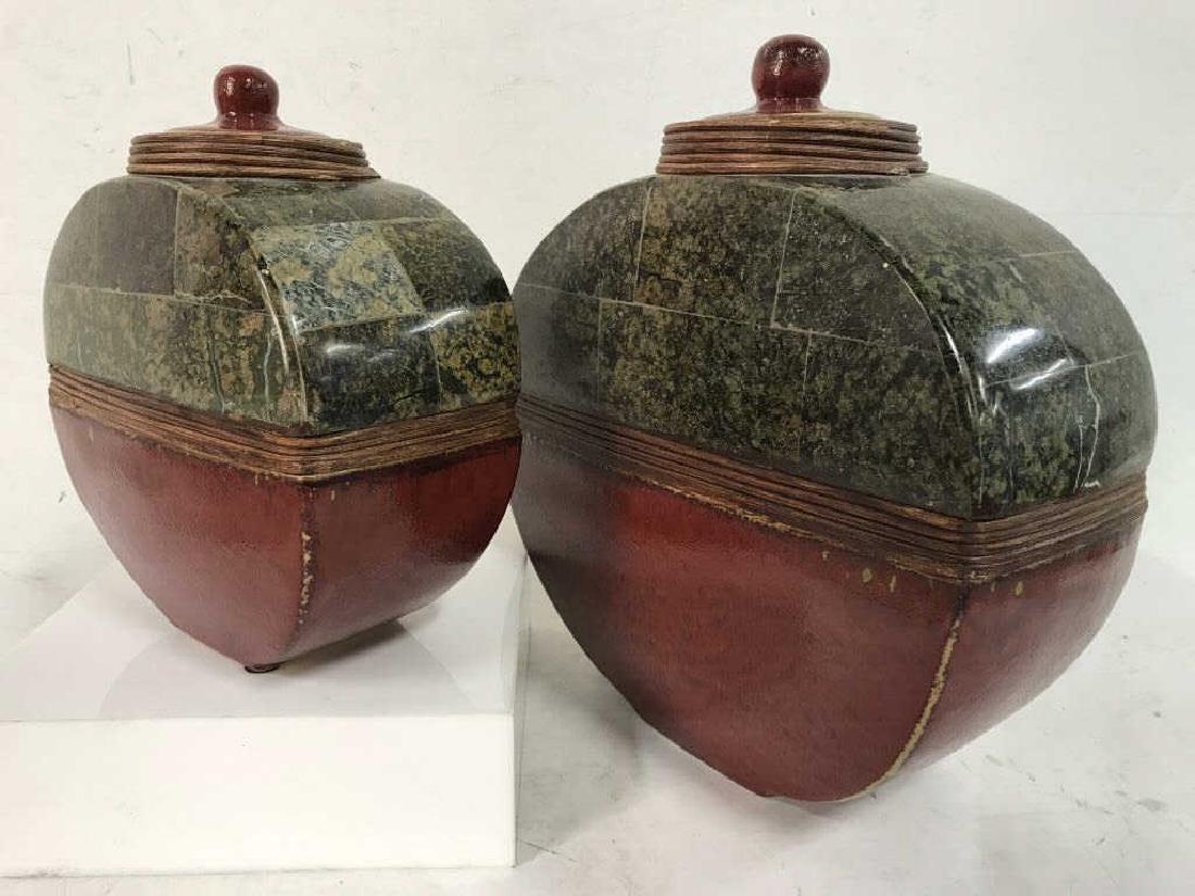 Pair of Wheel Shaped Mixed Material Vessels W Lids (1 of 16)