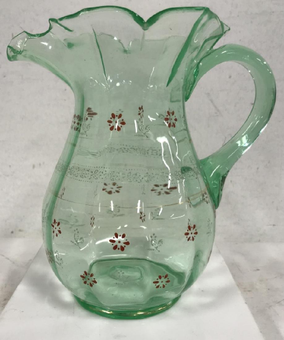 Hand Blown & Painted Green Tone Glass Pitcher (1 of 16)