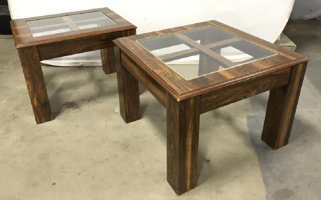 Lot 2 Vintage Wood Toned Glass Topped Side Tables (1 of 7)