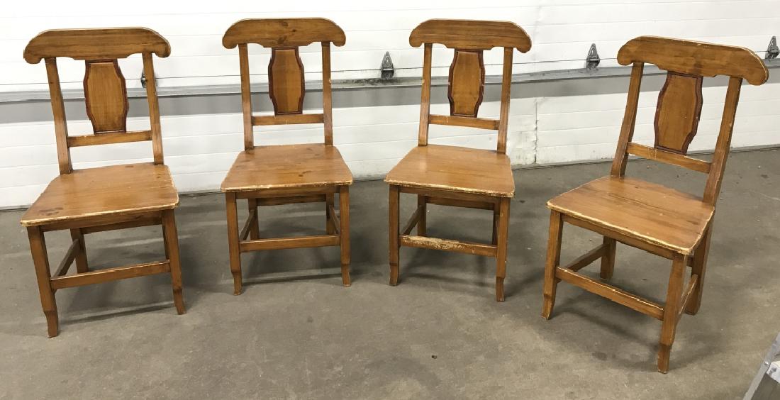 Set 4 Stained Pine Panel Back Dining Chairs (1 of 8)