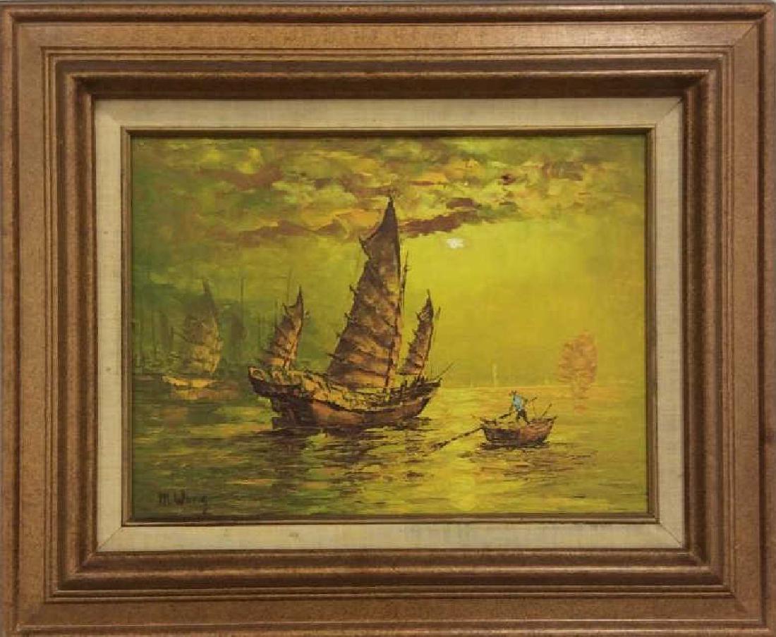 Framed & Signed Painting Of Ships Along Harbour (1 of 13)