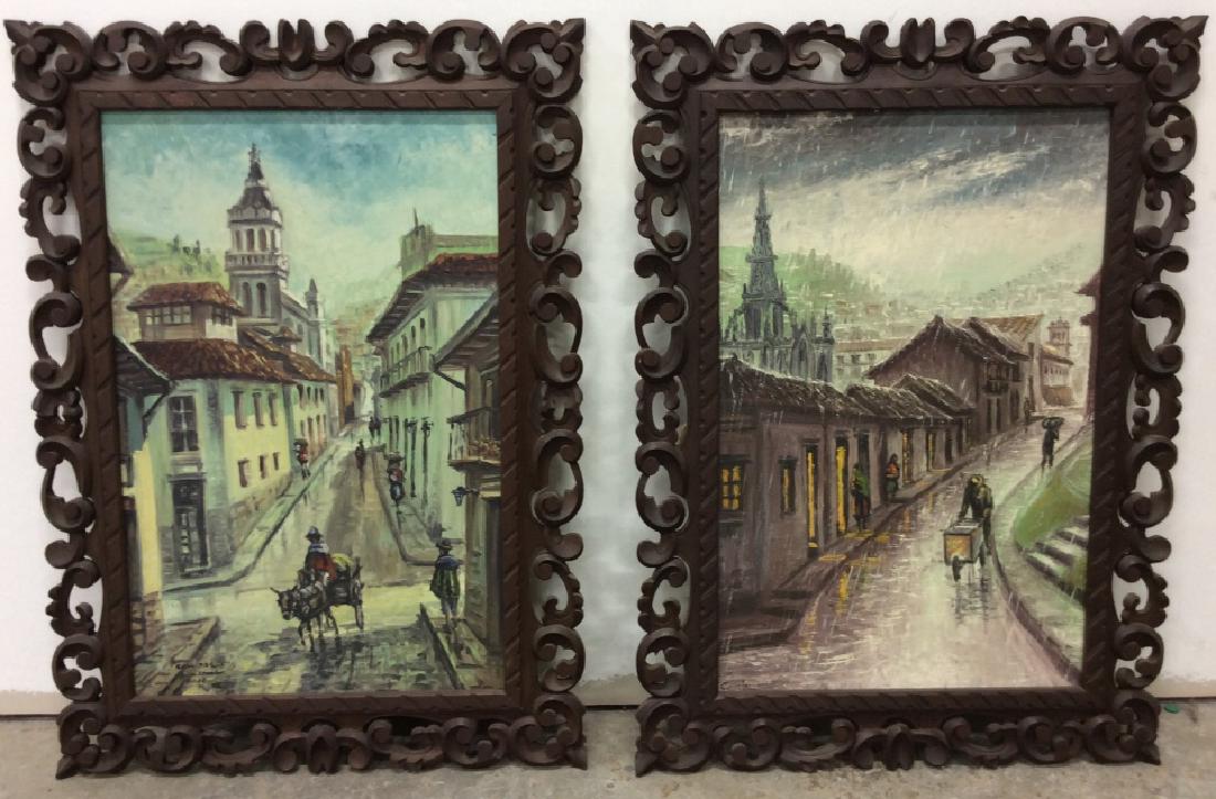Pair of Signed & Framed Paintings Of Town Scenes (1 of 20)