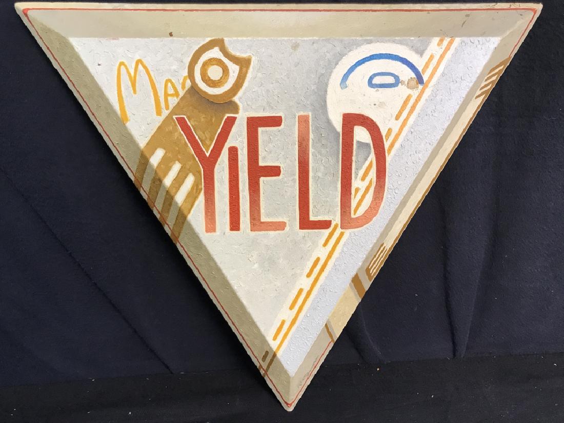 Signed Painted Triangle Shaped Canvas YIELD (1 of 8)