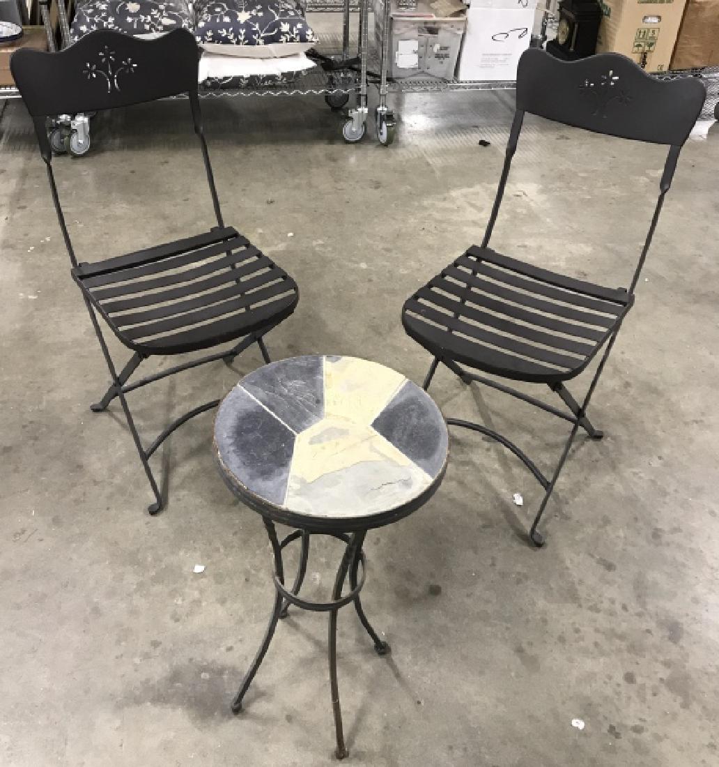 Set 3 Metal Folding Chairs W Slate Top Table (1 of 9)