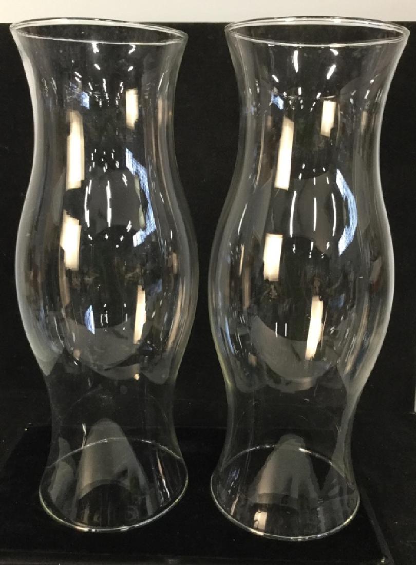 Pair of Glass Hurricane Lamps: Pair of Glass Hurricane Lamps, 16 in x 7 in at widest point, good condition, Decorative Tableware, Decorative Kitchenware, Kitchen Utensils, Decorative Glassware, 5