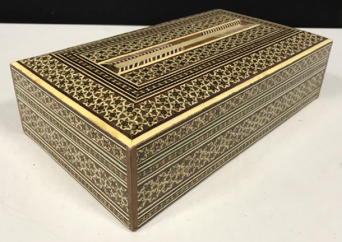 Decoratively Painted Wooden Tissue Box: Decoratively Painted wooden tissue box. Underside has wood panel that slides out in order for you to place tissue inside. Wooden tissue box is painted to resemble mosaics and enamel. Tableware / bathr