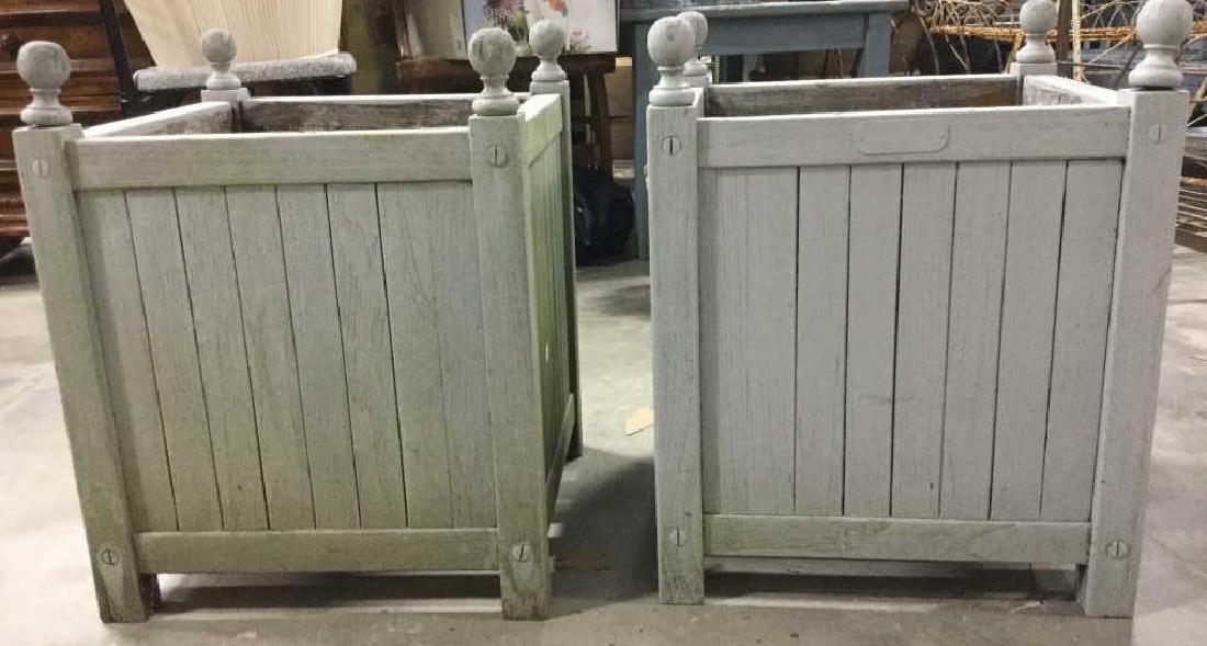 Pair Of Pale Blue Painted Wooden Planters (1 of 5)
