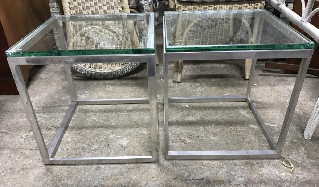 Pair Glass  Metal Cube Side Tables (1 of 6)