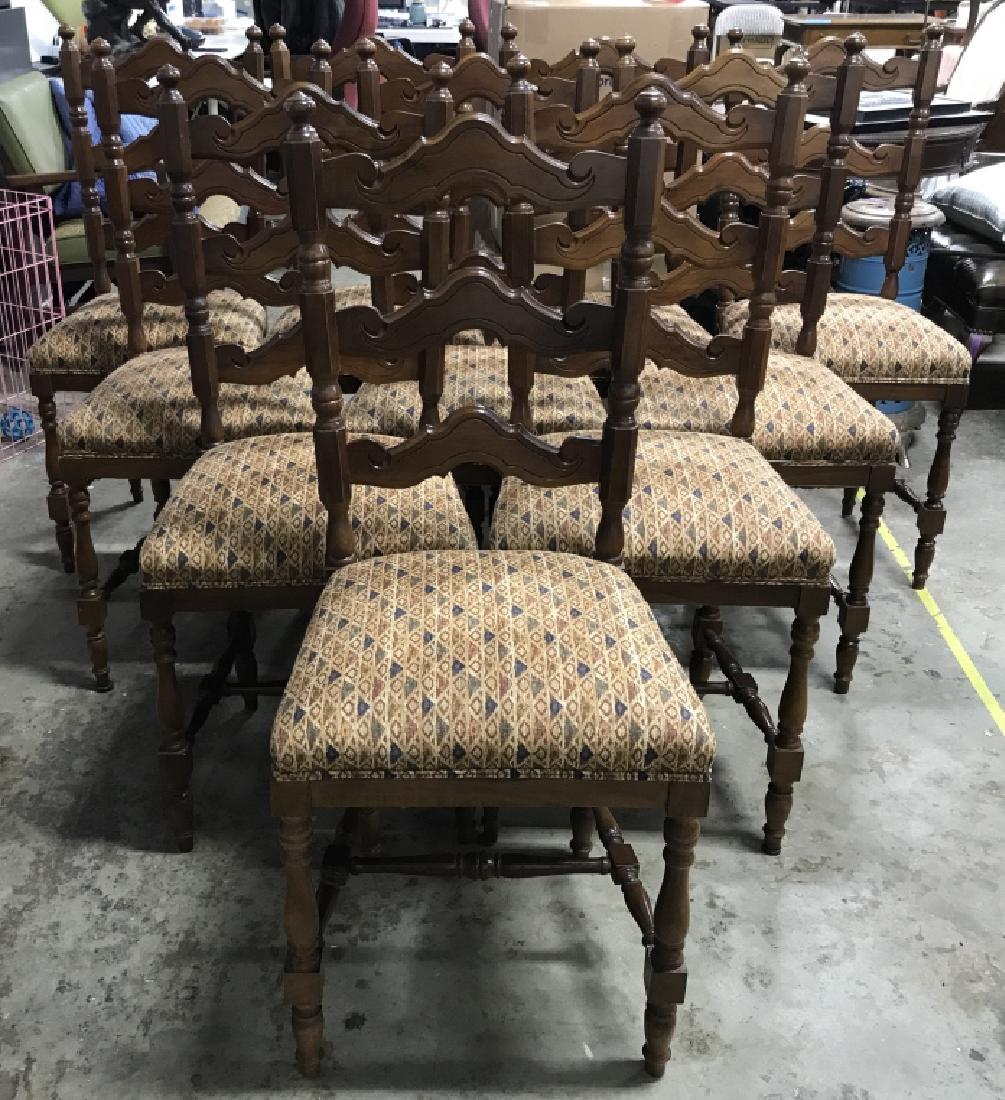 Set 10 Carved Wood Ladderback Dining Chairs (1 of 8)