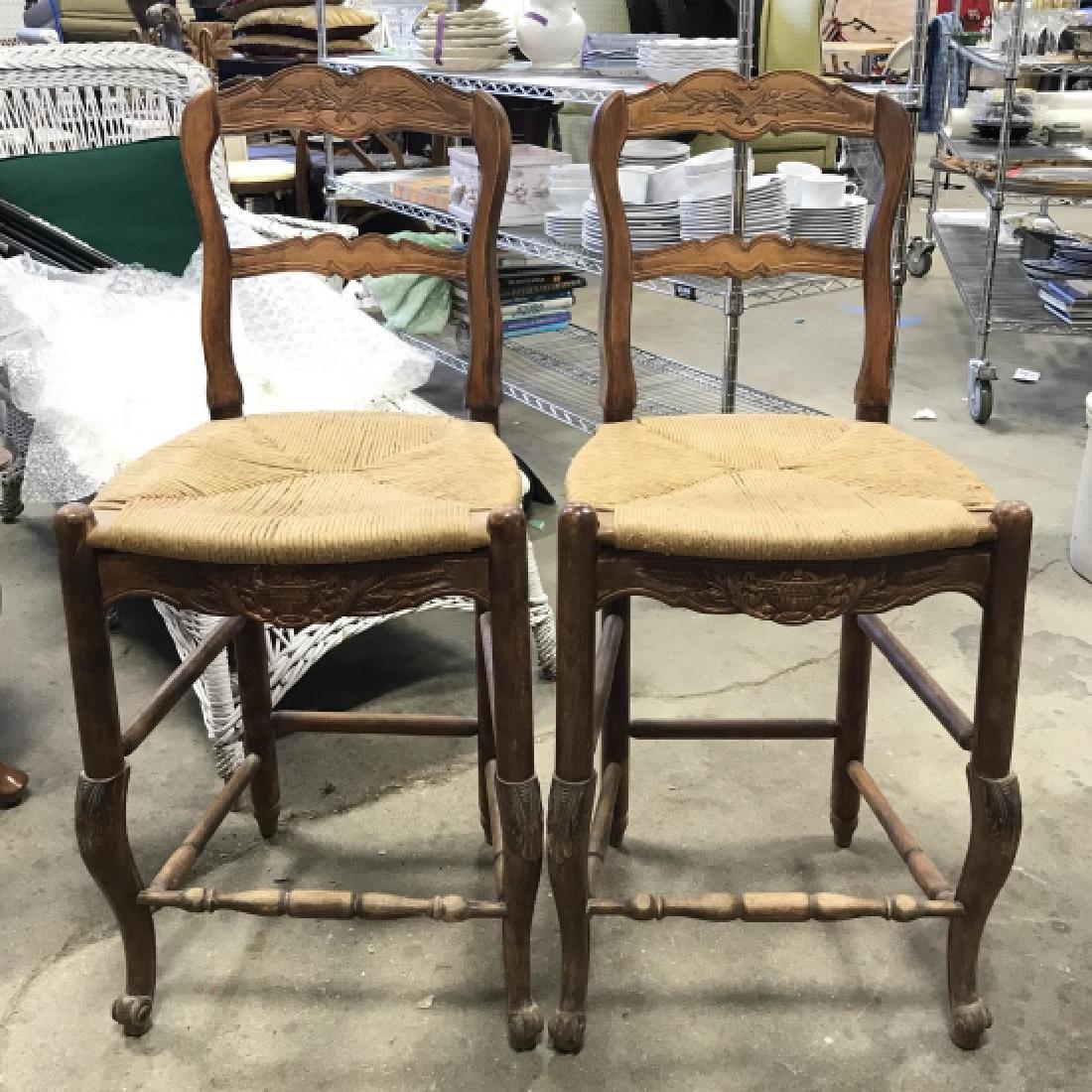 Pair Carved Wooden Bar Stools With Rushed Seats (1 of 8)