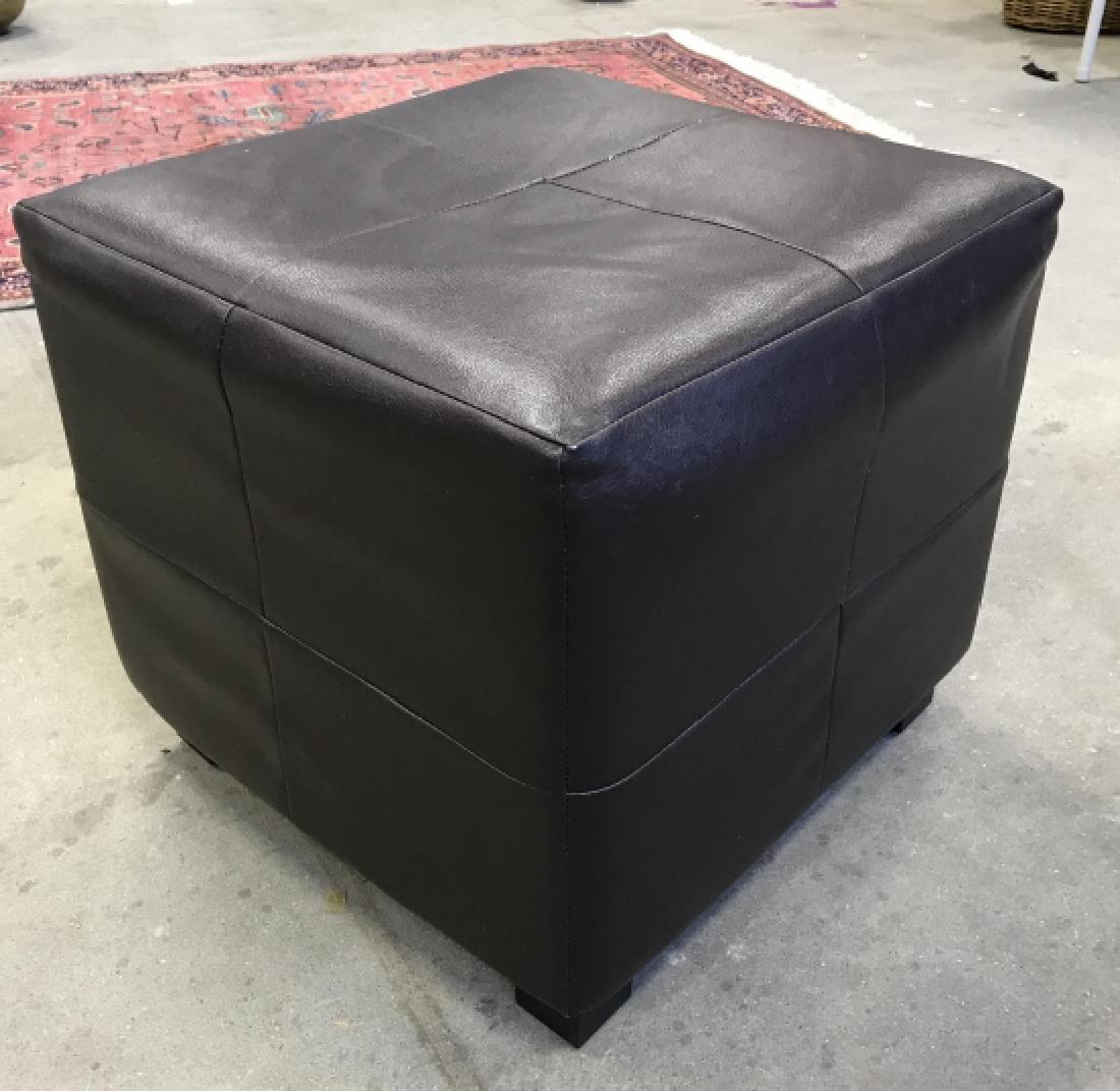 Brown Cube Ottoman In Faux Leather (1 of 5)