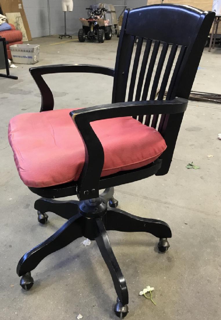Black Toned Wooden Bankers Chair On Wheels (1 of 6)