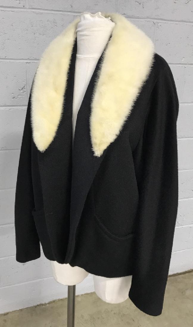 Vintage Russeks Ladies Black Wool Coat W White Fur (1 of 8)