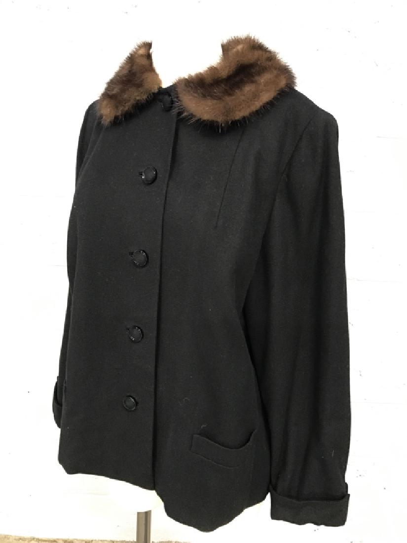 Vintage Russeks Black Ladies Coat With Fur Collar (1 of 8)