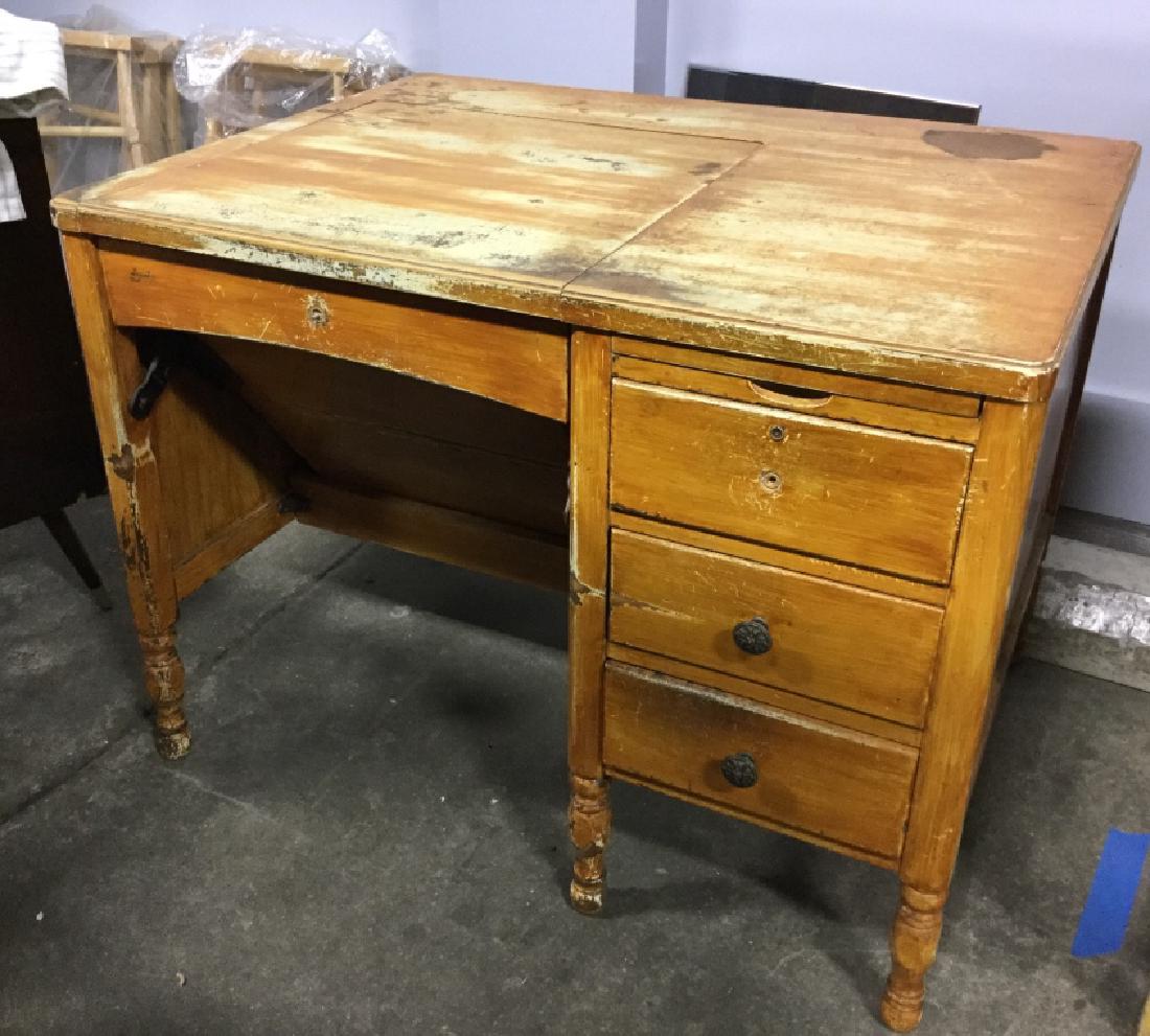 Vintage Typewriter Desk W Fold Up Typewriter: Vintage poss Antique Painted Wooden Typewriter Desk W Fold Up Smith And Corona Typewriter. An old typewriter desk that functions as a regular desk and can can fold up to reveal a Smith and Corona Type