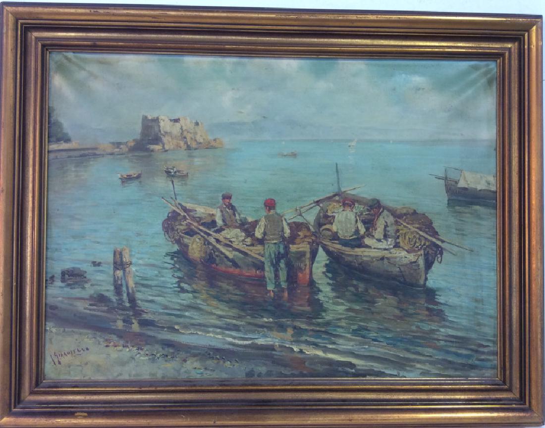 Signed and Framed Oil Painting Of Fishermen (1 of 12)