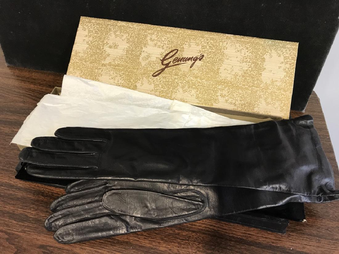 Vintage Black Leather silk lined evening gloves (1 of 8)