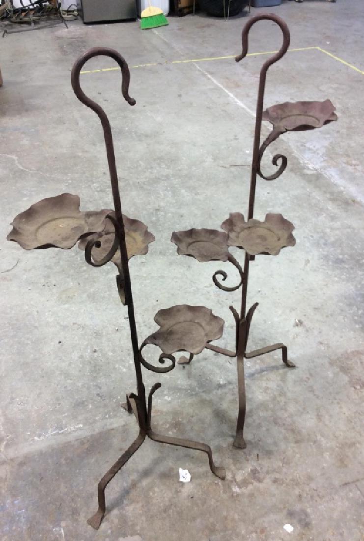Pair Brown Toned Metal Standing Candleholders (1 of 5)