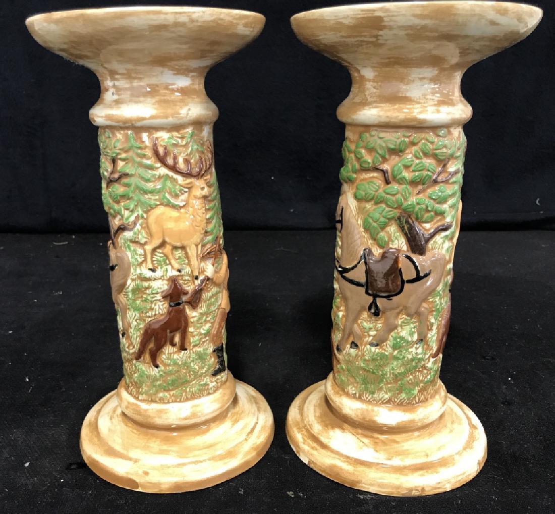 Pair of ceramic Painted Candlesticks (1 of 10)