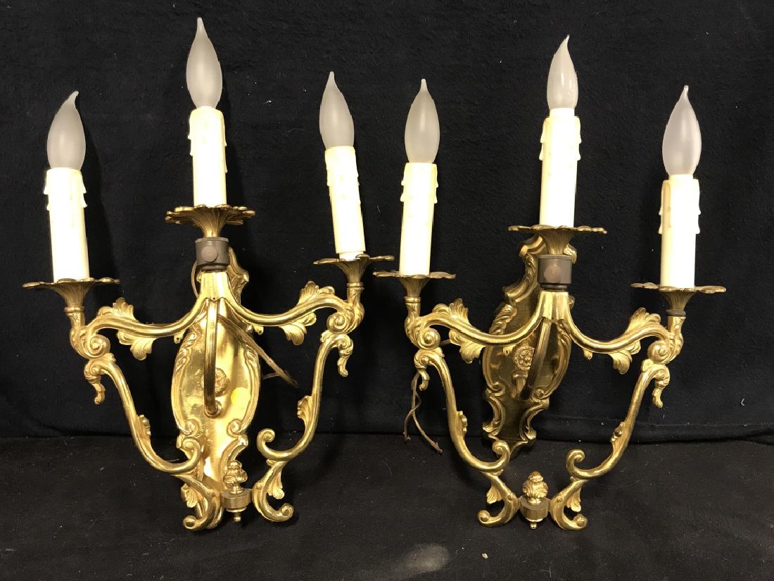 Pair Electrified  3 light brass toned Wall sconces (1 of 12)
