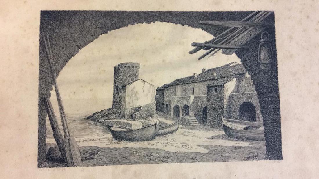 Pair Vintage/Antique Etching and Lithographs (1 of 9)