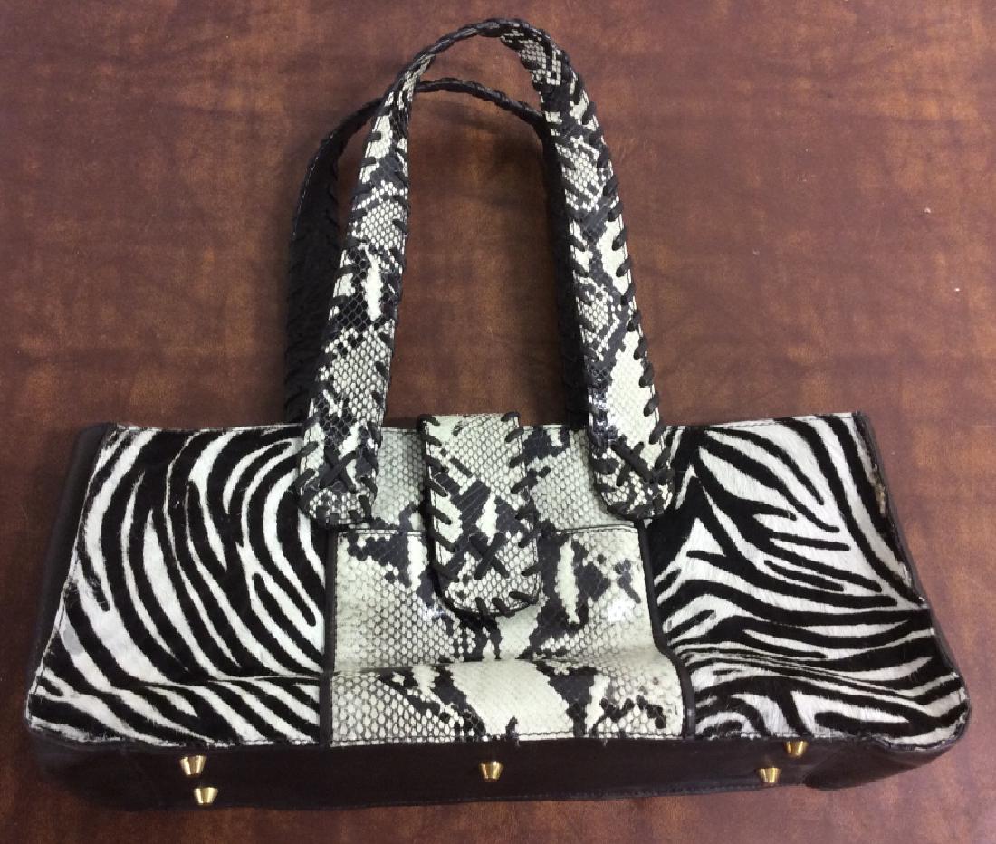 Vanessa Faux Snake Skin Ladies Handbag: Vanessa Faux Snake Kin Ladies Handbag, with Cow hide zebra designs, Shoulder straps and flap snap closure in Faux Snake, good condition, Ladies Designer Accessories, Ladies Luxury Handbags, pocket boo