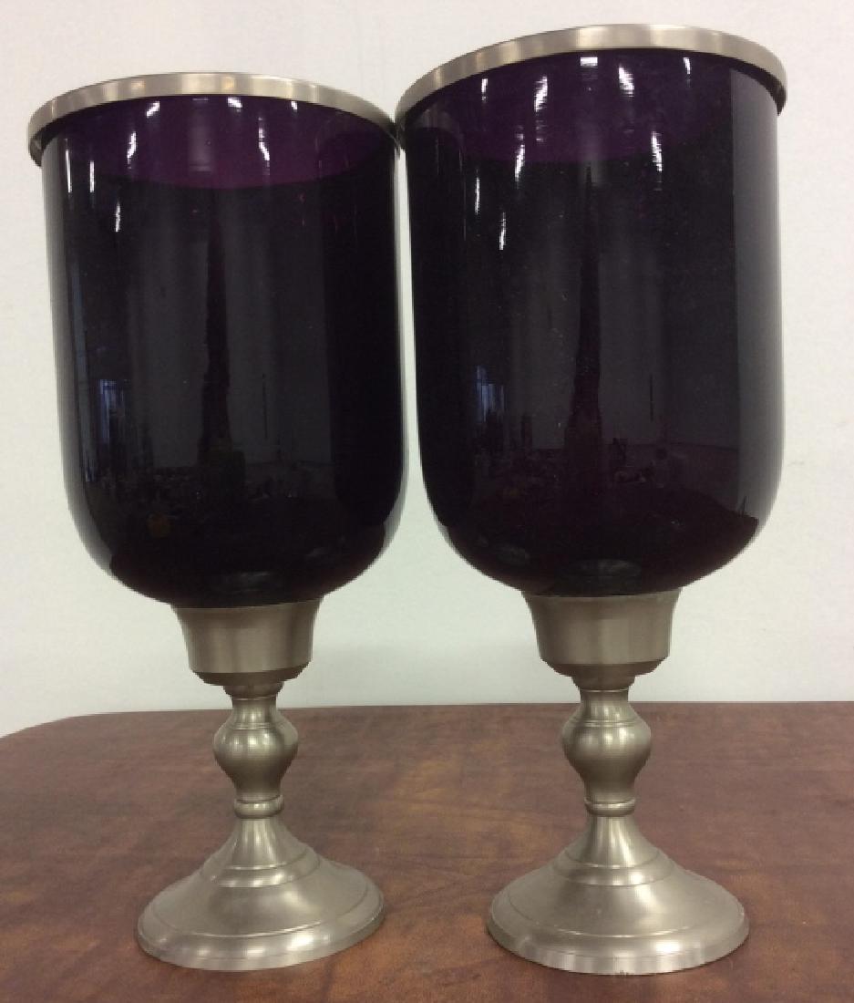 Pair of Purple Glass Hurricane Candle Holders (1 of 7)