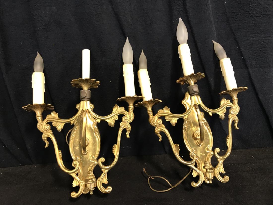 Pair Electrified Brass Candelabra Wall Sconces (1 of 13)