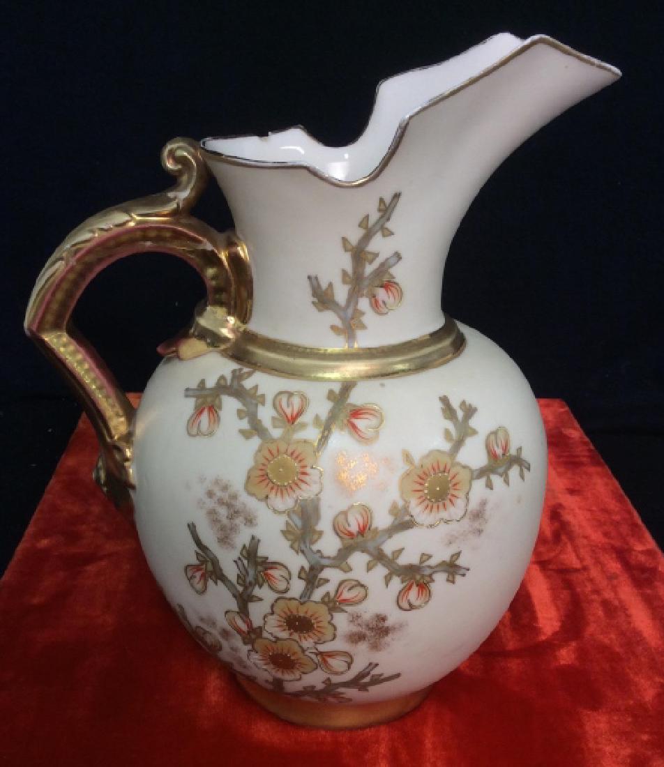Vintage ROBERT HANKE Pitcher W Floral Motif: Vintage Robert Hanke porcelain floral vase/ flower vase, Austrian hand painted vase, pitcher vase, spouted vase. Vase has flowers, possibly cherry blossom, hand painted on both sides of Pitcher. Pitch