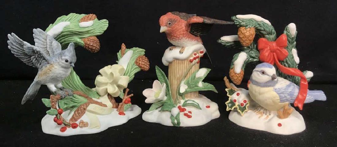 Set of 3 LENOX Porcelain Winter Bird Figurines: Set of 3 LENOX collectible fine porcelain winter bird figurines. This set includes: a 2010 Blue Titmouse; a 2010 Tufted Titmouse; and a 2011 Christmas Purple Finch. All figures are limited edition. Un