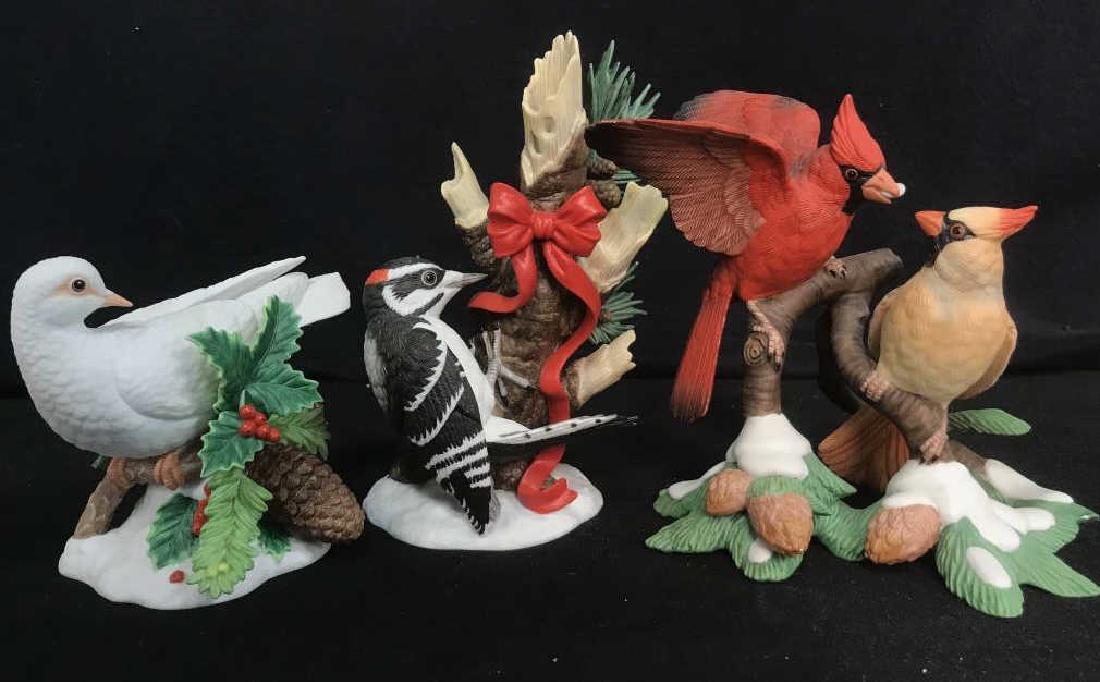 Set of 3 LENOX Porcelain Winter Bird Figurines: Set of 3 LENOX collectible fine porcelain winter bird figurines. This set includes: a 2003 Nature’s Romance; a 2004 Christmas Dove; and a 2005 Christmas Downy Woodpecker. All pieces are limited edit