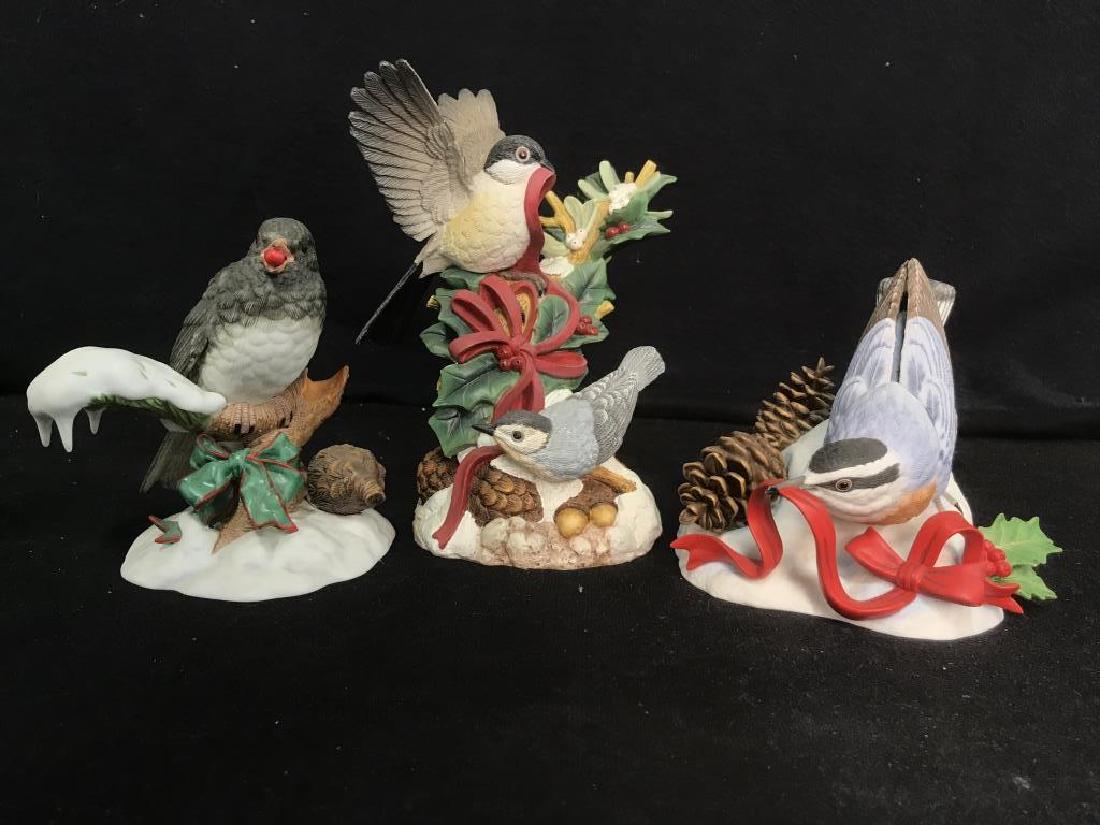 Set of 3 LENOX Porcelain Winter Bird Figurines: Set of 3 LENOX collectible fine porcelain winter bird figurines. This set includes: a 2000 Christmas Snowbird; a 2000 Holiday Companions; and a 2001 Christmas Nuthatch. The snowbird and nuthatch are l
