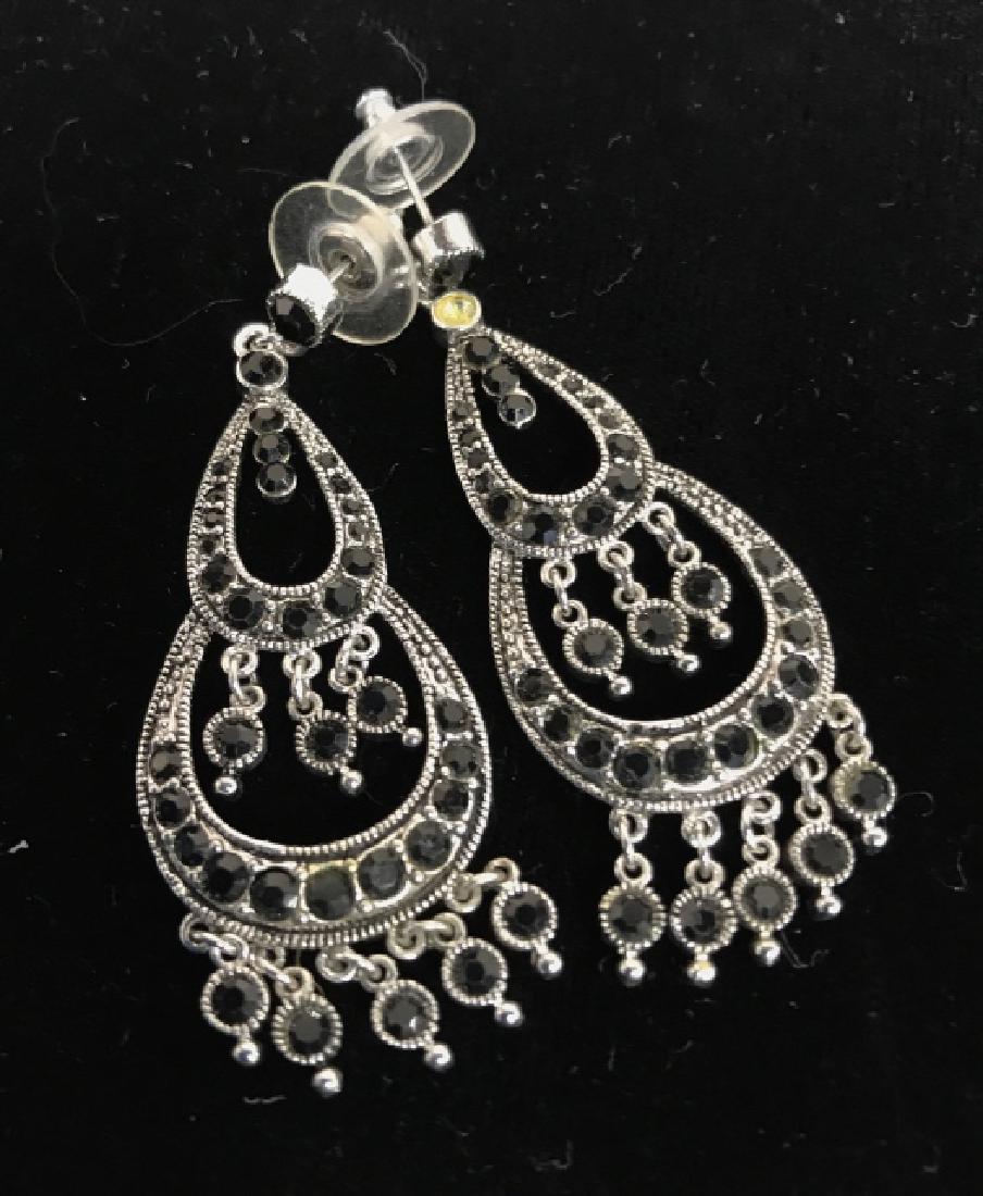 Pair Vintage Rhinestone Drop Bead Earrings: Tiered looped marcasite and rhinestone earrings, each measures app 3 inches length by 1 inch width, vintage jewelry, estate jewelry,