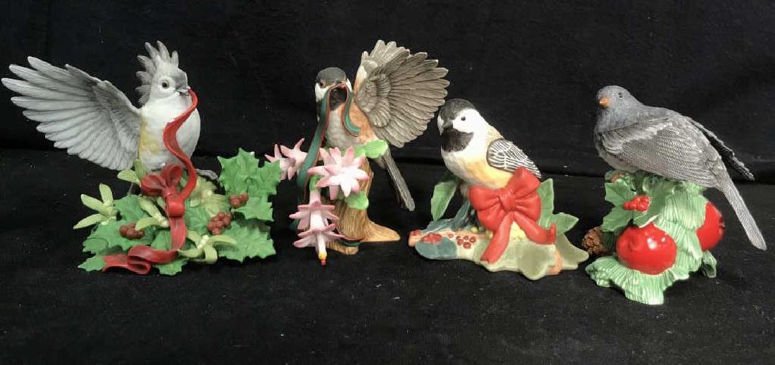 Set of 4 LENOX Porcelain Winter Bird Figurines: Set of 4 LENOX collectible fine porcelain winter bird figurines. This set includes: a 1999 Christmas Tufted Titmouse; a 2002 Christmas Chickadee; a 2009 Christmas Chickadee; and a 2012 Christmas Dark-