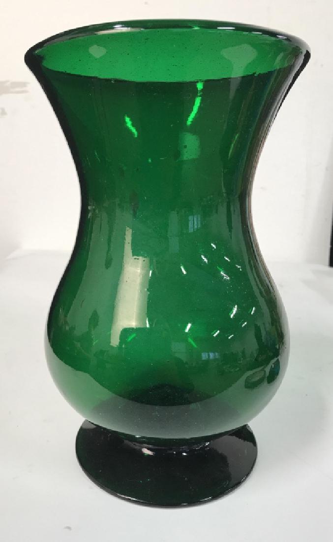 Pedestal Footed Green Glass Vase: Vase, vessel, table top decor,thick green hand formed glass tableware, tabletop accessories, home decoration, ht app 11 inches diameter app 7.5 inches