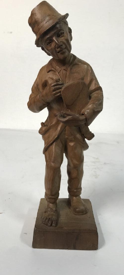 Carved Wood Male Figural: Hand carved vintage sculpture, wood, arts and crafts, tableware, decor piece ht app 11 inches