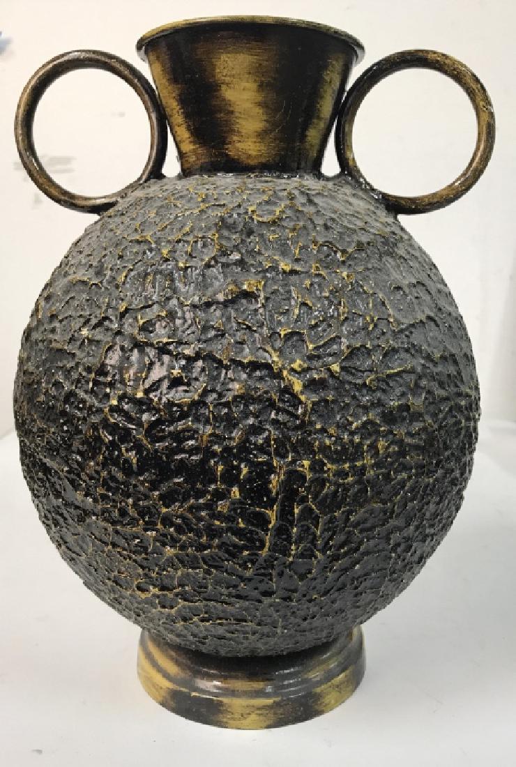 Textured Jug Handled Metal Vase: Vessel, tableware, decorative table top accessory, measures ht app 12 inches, diameter app 9 inches