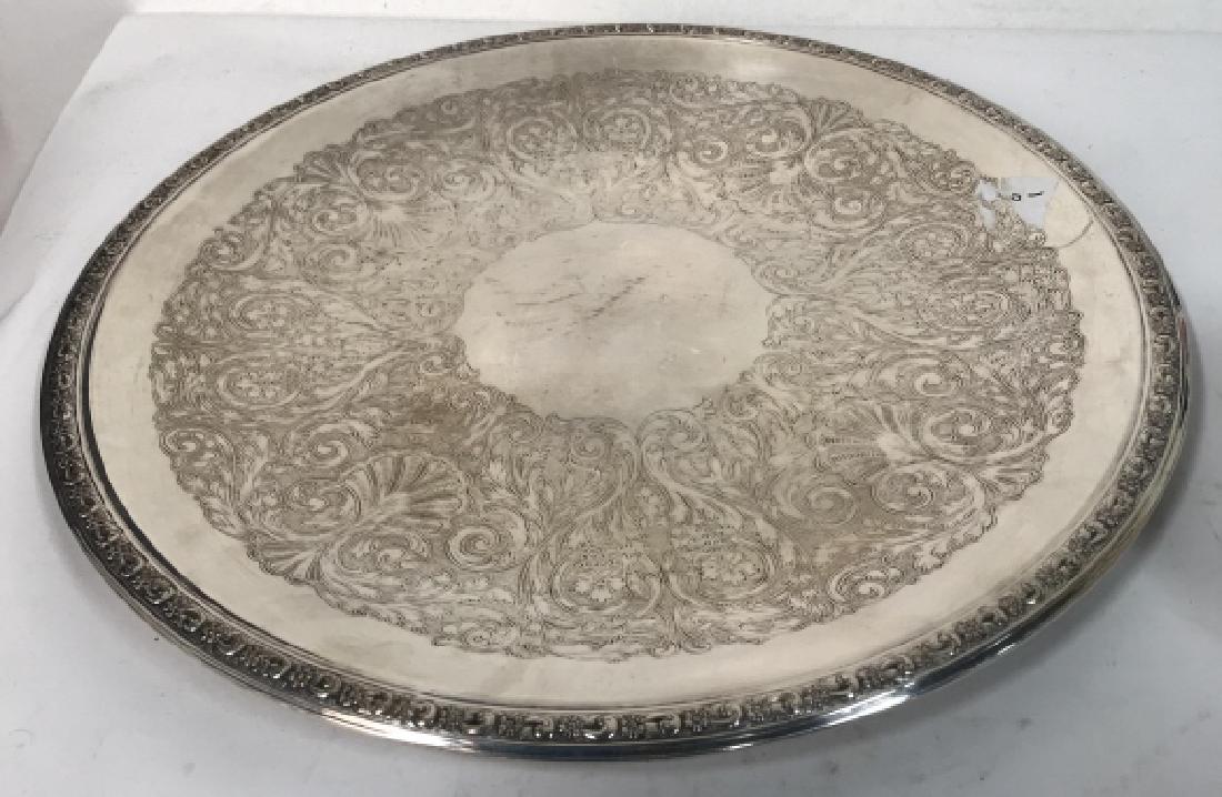 Vintage Etched Repousse Silver Pl Platter: Serving platter, tableware, Silver Plate service ware, Measures app 18 inch diameter, tabletop accessory, home decoration.